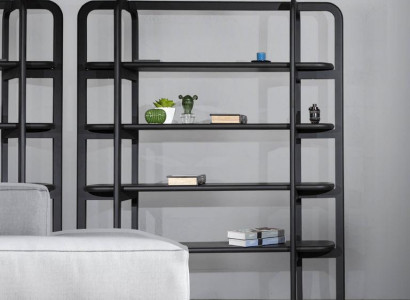 Stable black wood shelf in industrial design with vintage charm